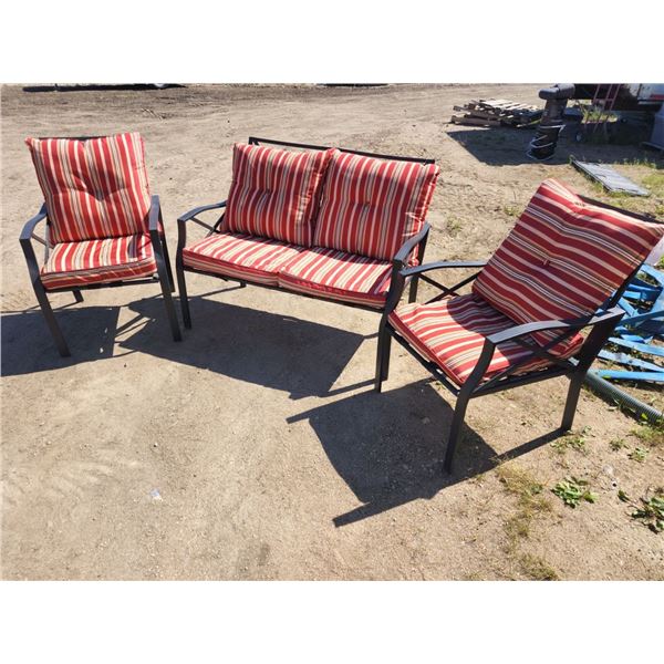 Metal Patio Chair Set, Lounge Chair H-3' W-3'9" D-2'4", Single Chairs H-3' W-1' 10 1/4" D2'4", Red S