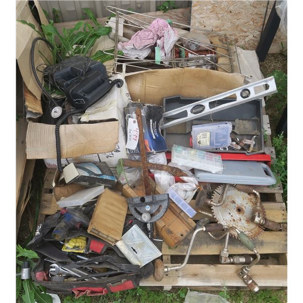 Pallet of Assorted Tools, Shop, Parts, Etc.