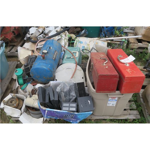 Pallet of Assorted Tools, Shop, Parts, Etc.