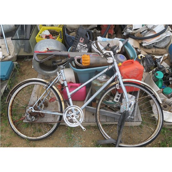 Pallet of Misc. - Jerry Cans, Bike, Grain Fan, etc.