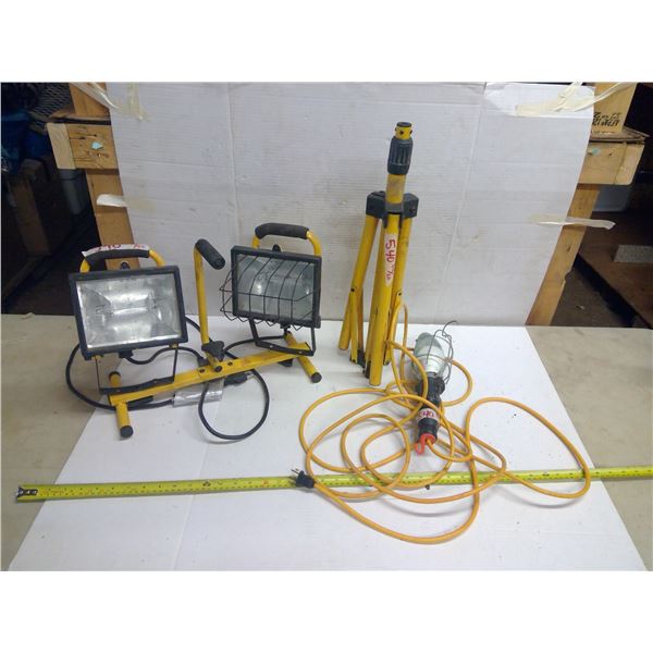Lot of Flood/Shop Lights and Stand