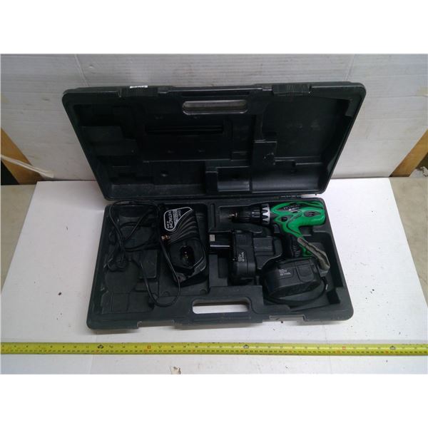 Hitachi Wireless Drill c/w 18v Batteries, Charger, and Case - Works