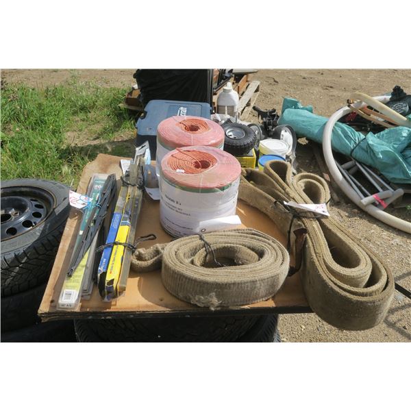 2 bundles of varous wiper blades, 2 tow straps, 2 bales of twine