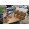 Image 1 : small pallet of misc house goods, lamp,kitchen items, ect.