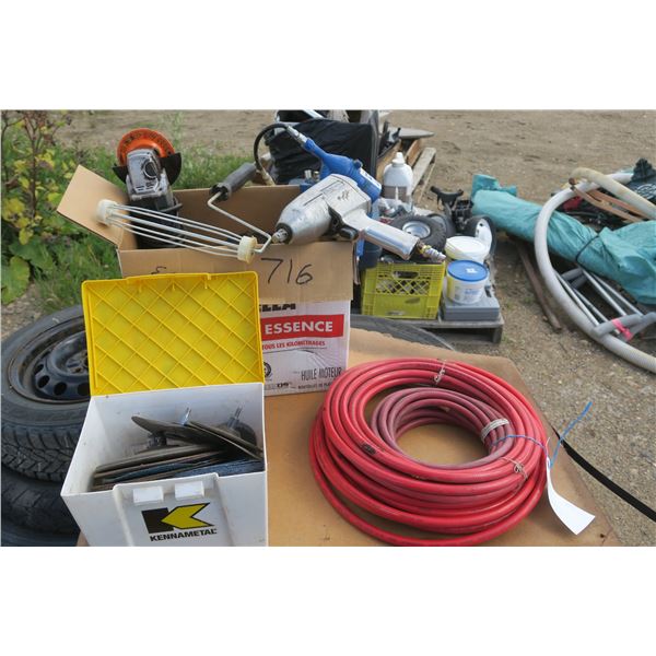 1 lot of air tools, grinder with extra wheels ,  2 air hose's , snap-on impact driver.