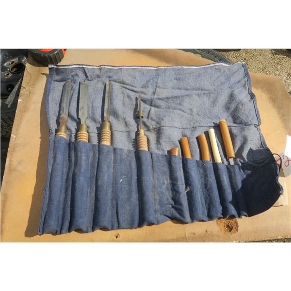 bundle of wood lathe tools, varous sizes.