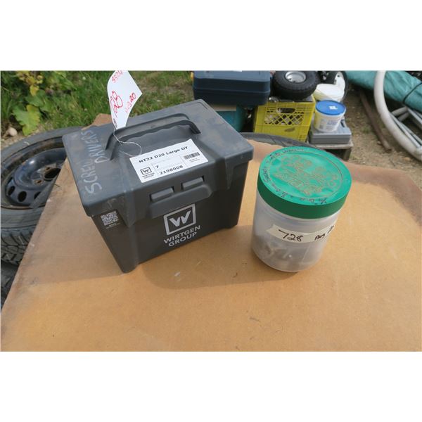 1 box of misc screwdrivers & jar of misc items.