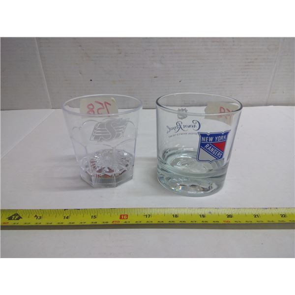 New York Rangers Whiskey Glass and SK Roughriders Cup