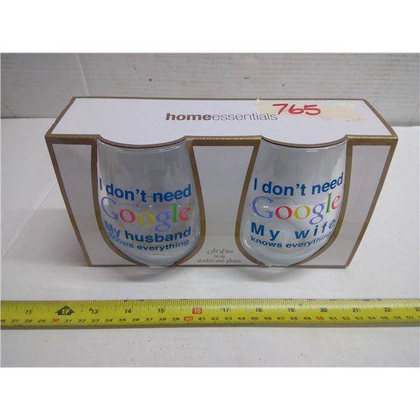 Set of 2 "I Don't Need Google" Stemless Wined Glasses for Married Couple