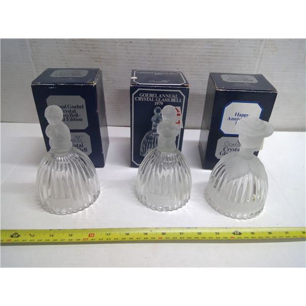 3 Crystal Glass Bells - Like New