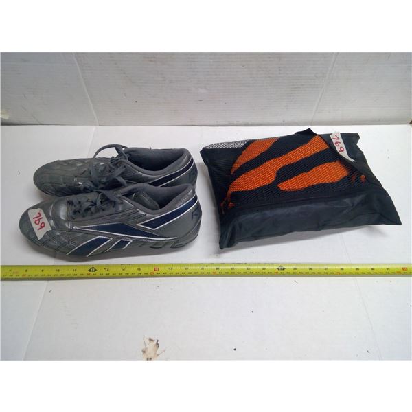 Soccer Shoes (Men's Size 11) and Tiger Print Towel