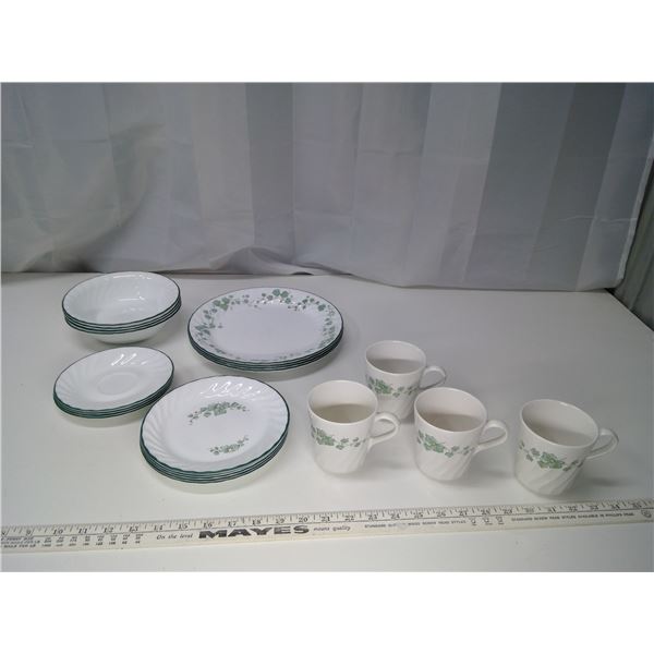 Set of Corelle Dishes Plates, Cups, Saucers, and Bowls (4 Place Setting)