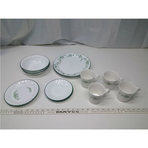 Set of Corelle Dishes - Plates, Cups, Saucers, and Bowls (4 Place Setting)