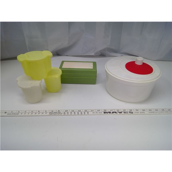 Lot of Misc. Kitchen Items - Salad Tosser, Napkin Holder, and Tupperware