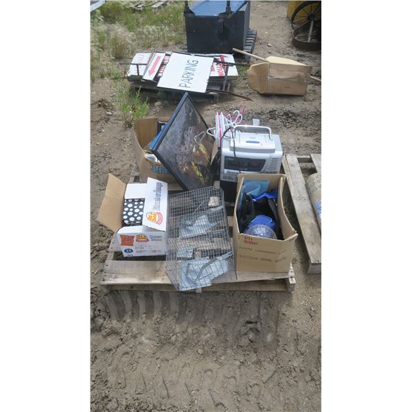 Pallet of - Stereo, Hangers, Frames, Misc. Household