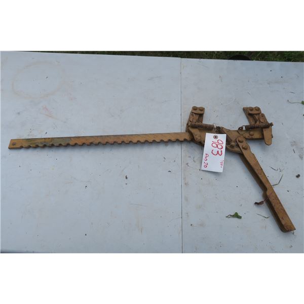 old auto standing jack, yellow, missing base.