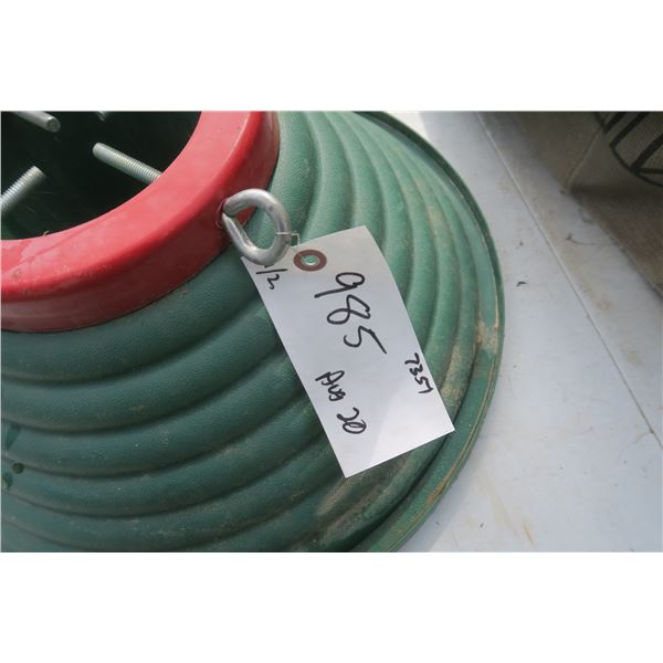 Christmas tree stanf, lawn mower bag.