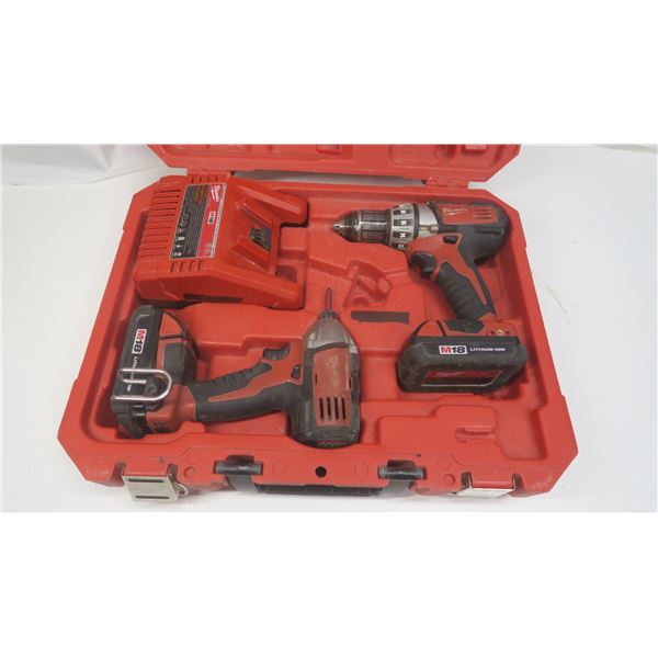 Milwaukee M18 1/2" Drill & Impact Driver Kit - Works - 2 Batteries & Charger