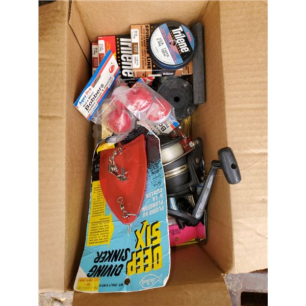 fishing lures, line, reel