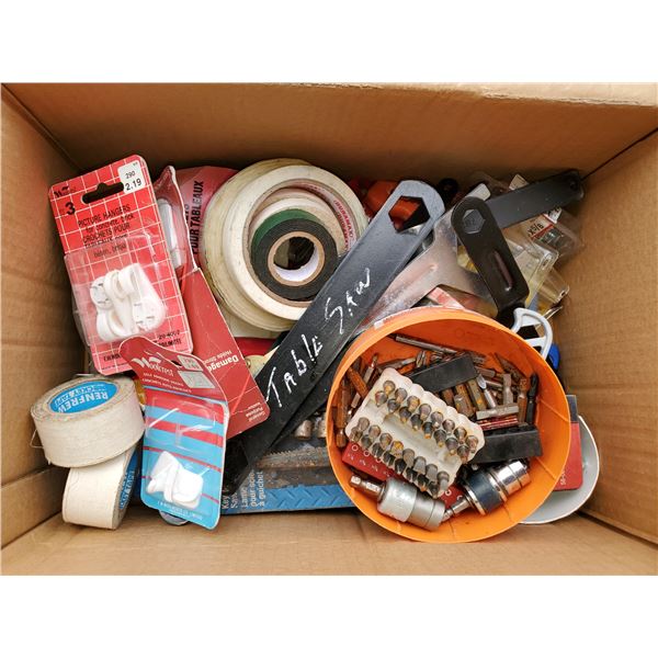 lot of hardware - tape, knives, pictures hangers, bits