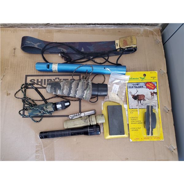 hunting calls, knife & sharpener