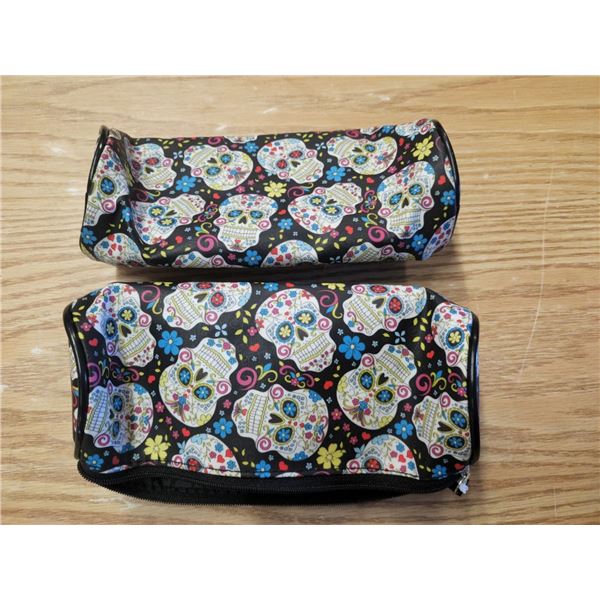 Set of 2, Day of the Dead Skulls Pencil Case, Circle End