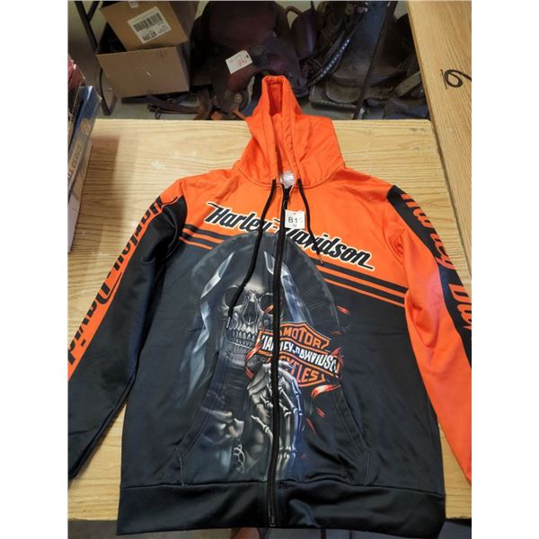 New Harley Davidson Sweater, Orange/Black Skull, Says Mens M (More like Mens Xsmall or Kids L)