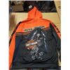 Image 3 : New Harley Davidson Sweater, Orange/Black Skull, Says Mens M (More like Mens Xsmall or Kids L)