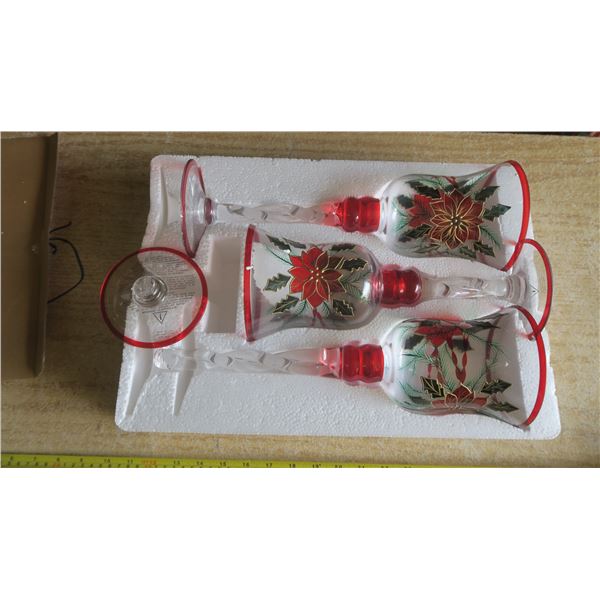 Painted Glass Candle Holders - Christmas Theme, 1 Damaged