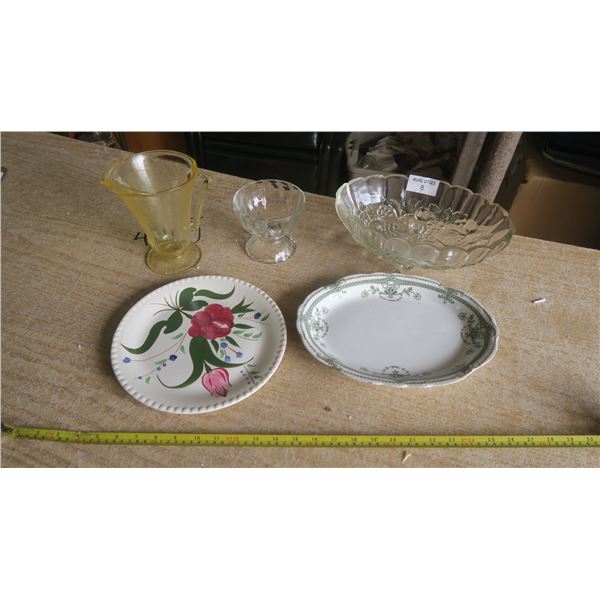 Fruit Bowl, Candy Dish, Yellow Pitcher & 2 Platters