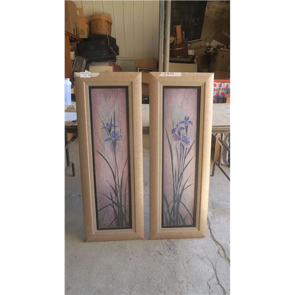 Set of 2 Framed Flower Paintings - 15x42"