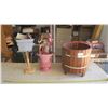 Image 1 : 3 Decorative Pieces - Wood Barrel, etc.