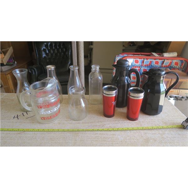 Milk Bottles, Carafe, Coffee Cups, Etc.