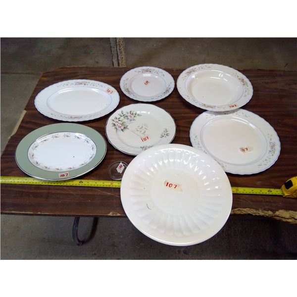 Lot of Chinaware Serving Trays, Plates, and Bowls