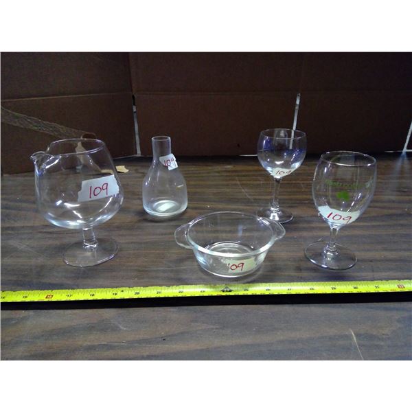 Lot of 5 Pieces of Misc. Glassware