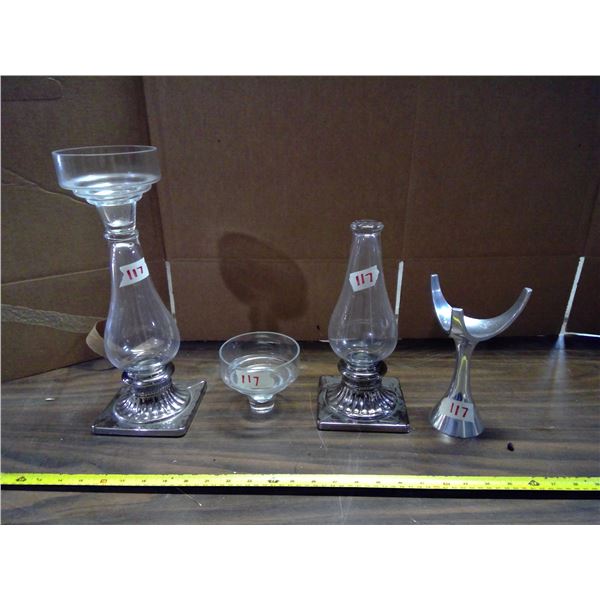 4 Pieces of Misc. Glass/Stainless Steel Décor