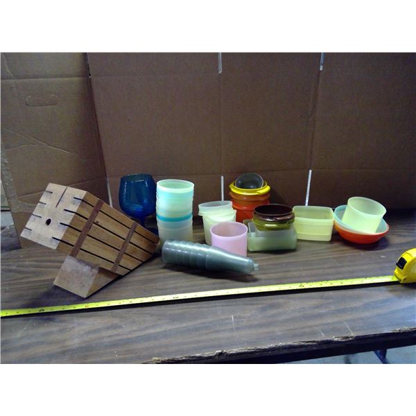 Lot of Misc. Kitchen Items - Plastic Containers, Knife Holder, etc.