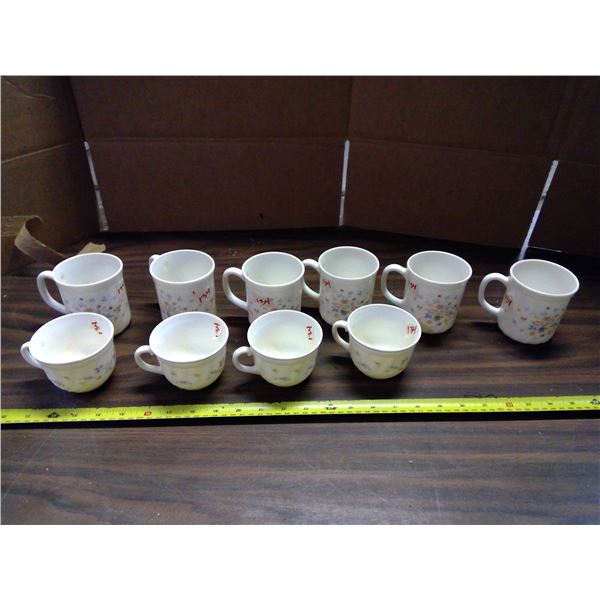 Set of 10 Floral Teacups/Mugs (4 Teacups, 6 Mugs)