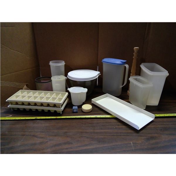 Lot of Assorted Plastic Containers, Pitchers, and Ice Trays