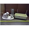 Image 1 : Lot of Misc. Items - Boy and Dog Ornament, Vase, and Plastic Container