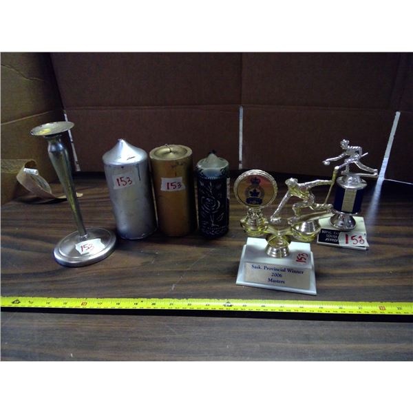 Lot of Misc. Items - Candles, Candle Stick, and Trophies