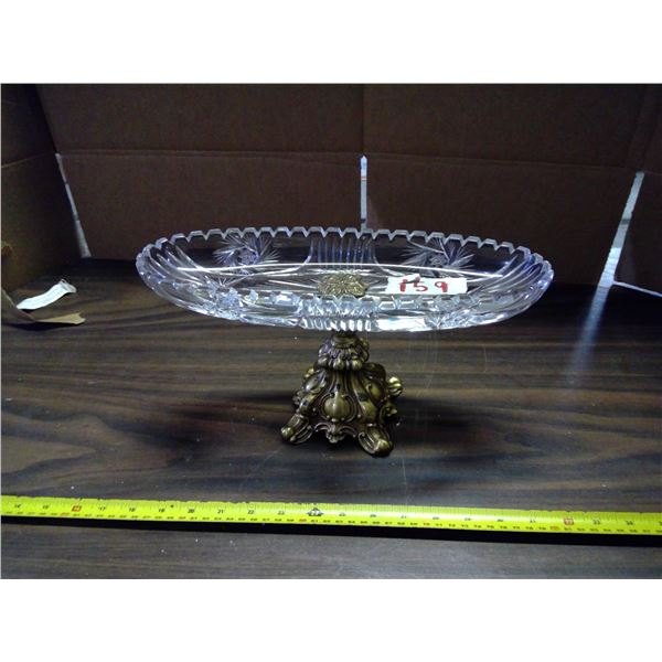 Crystal Glass Tray on Brass Stem