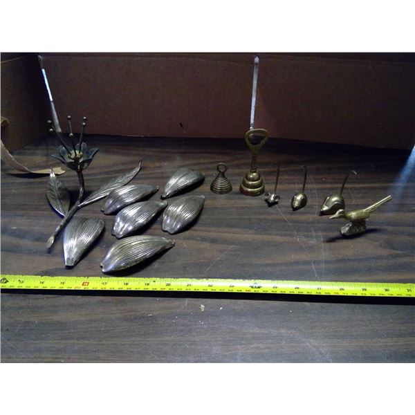 Lot of Small Brass Décor - Flower, Bells, Mice, and Roadrunner