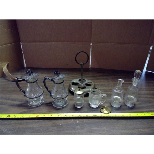 Lot of Glass/Silver Serving Items - Creamer, Salt, etc.