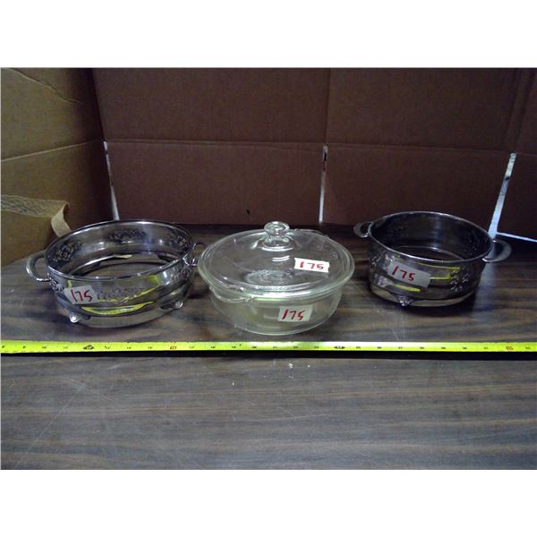 2 Silver Dish Holders and Glass Dish