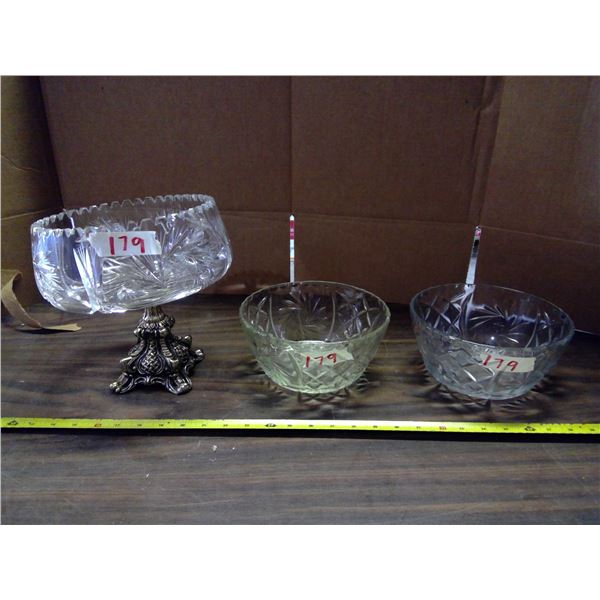 3 Crystal Glass Bowls