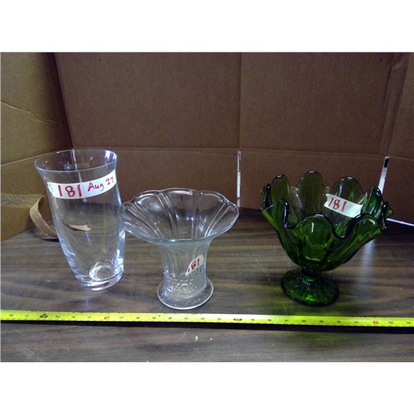 3 Glass Vases