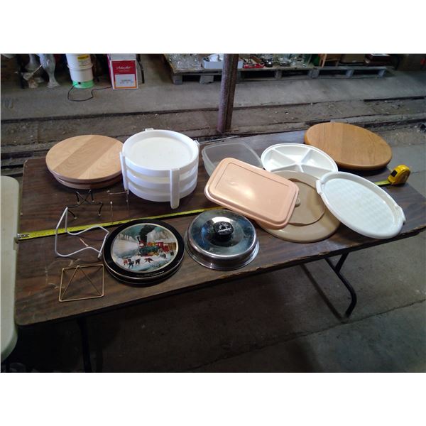 Lot of Misc. Items - Assorted Lids and 2 Lazy Susans