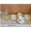 Image 1 : 3 Fire King cups & saucers, matching teacup & saucer, 3 small glass milk bottles