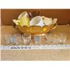 Image 1 : Gold colored oval porcelain dish stamped 'Italy' filled with glassware & shot glasses
